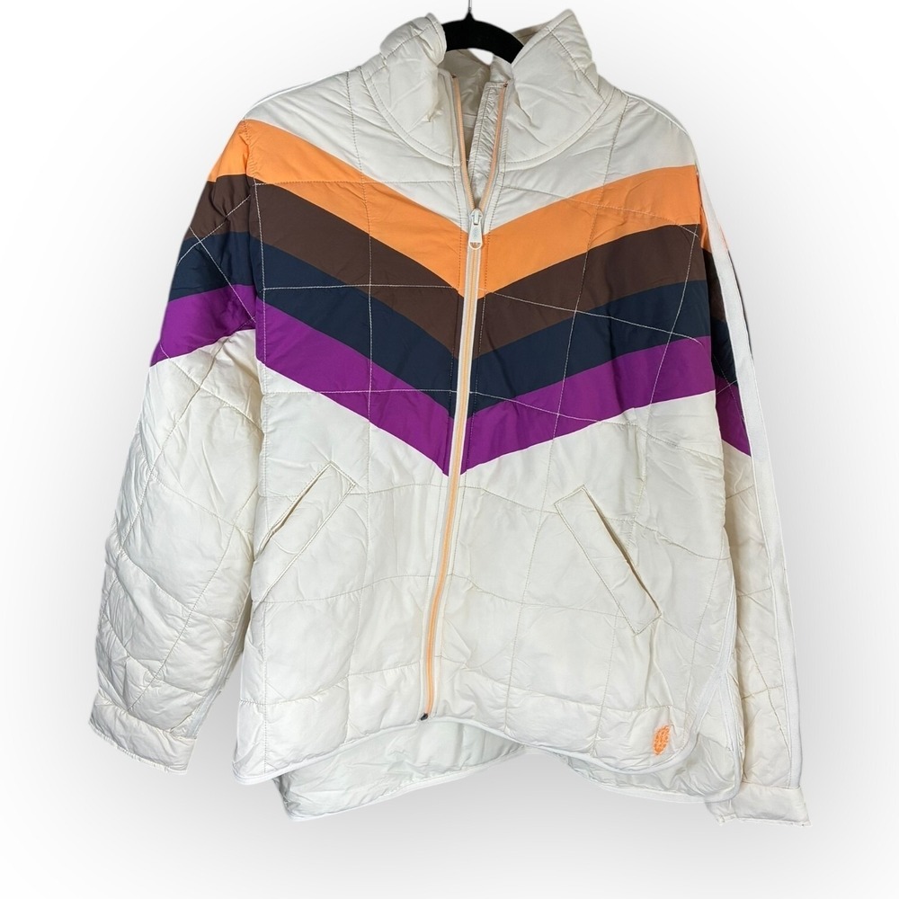 Free People FP Movement x HATCH‎ Printed Puffer Jacket M Ivory Chevron NWT
